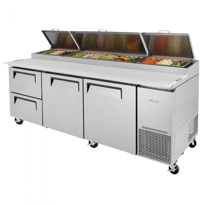 Turbo Air - TPR-93SD-D2-N, Commercial Super Deluxe pizza prep table, Three-section