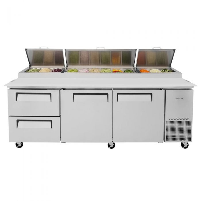 Turbo Air - TPR-93SD-D2-N, Commercial Super Deluxe pizza prep table, Three-section