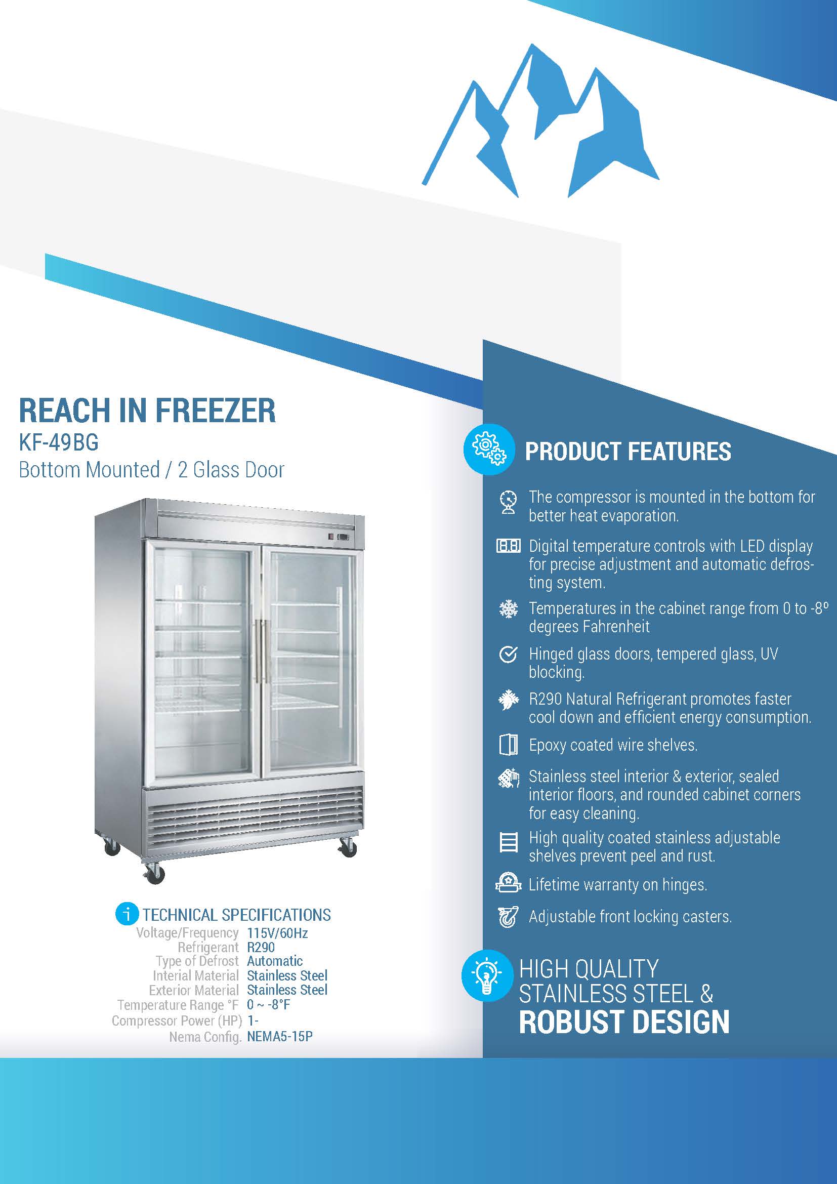 Chef AAA - KF-49BG 55" 2 Glass Door Reach-in Freezer 40.72cu.ft NSF