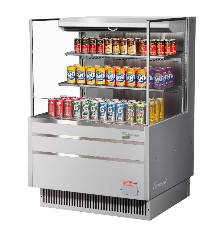 Turbo Air - TOM-36L-UF-S-3S-N, 34-3/4"L Low Profile Glass Side Panel, 2 shelves - European Straight / Stainless Steel